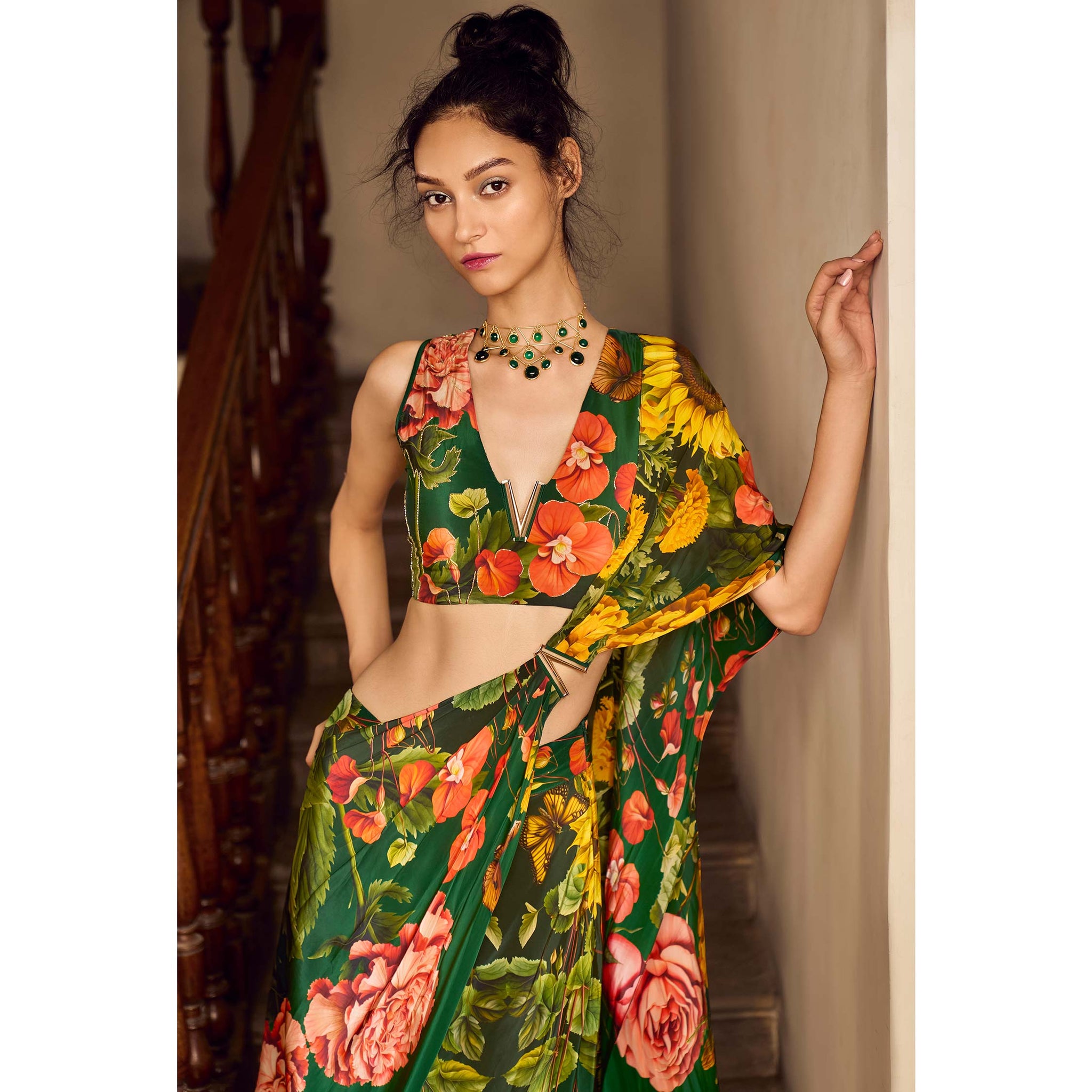 Embroidered Pre- Draped Sari