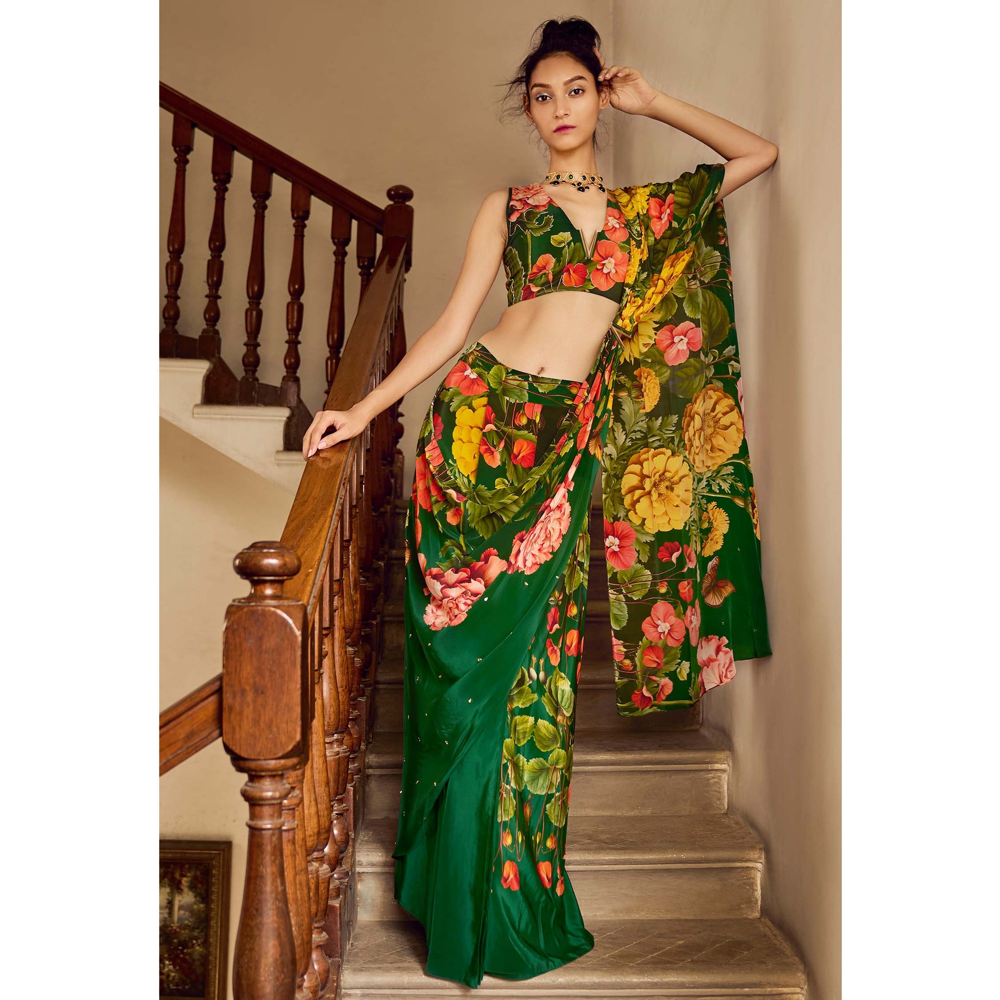 Embroidered Pre- Draped Sari