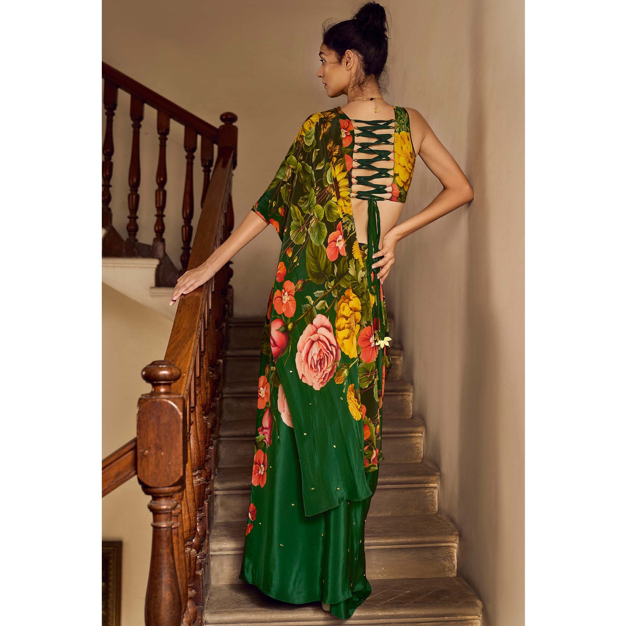 Embroidered Pre- Draped Sari