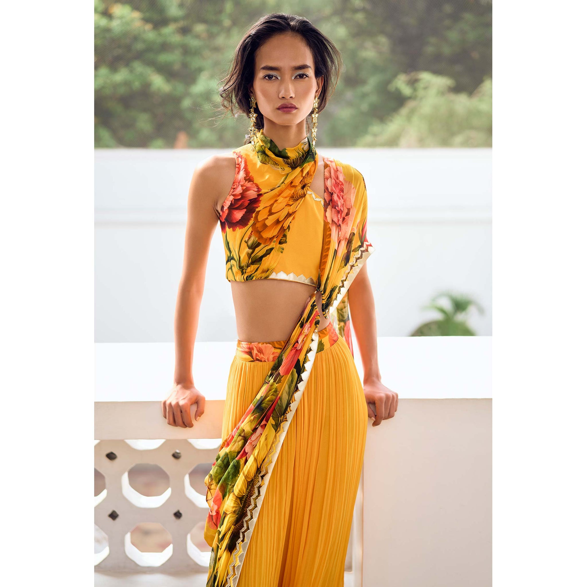 Embroidered Pre- Draped Sari