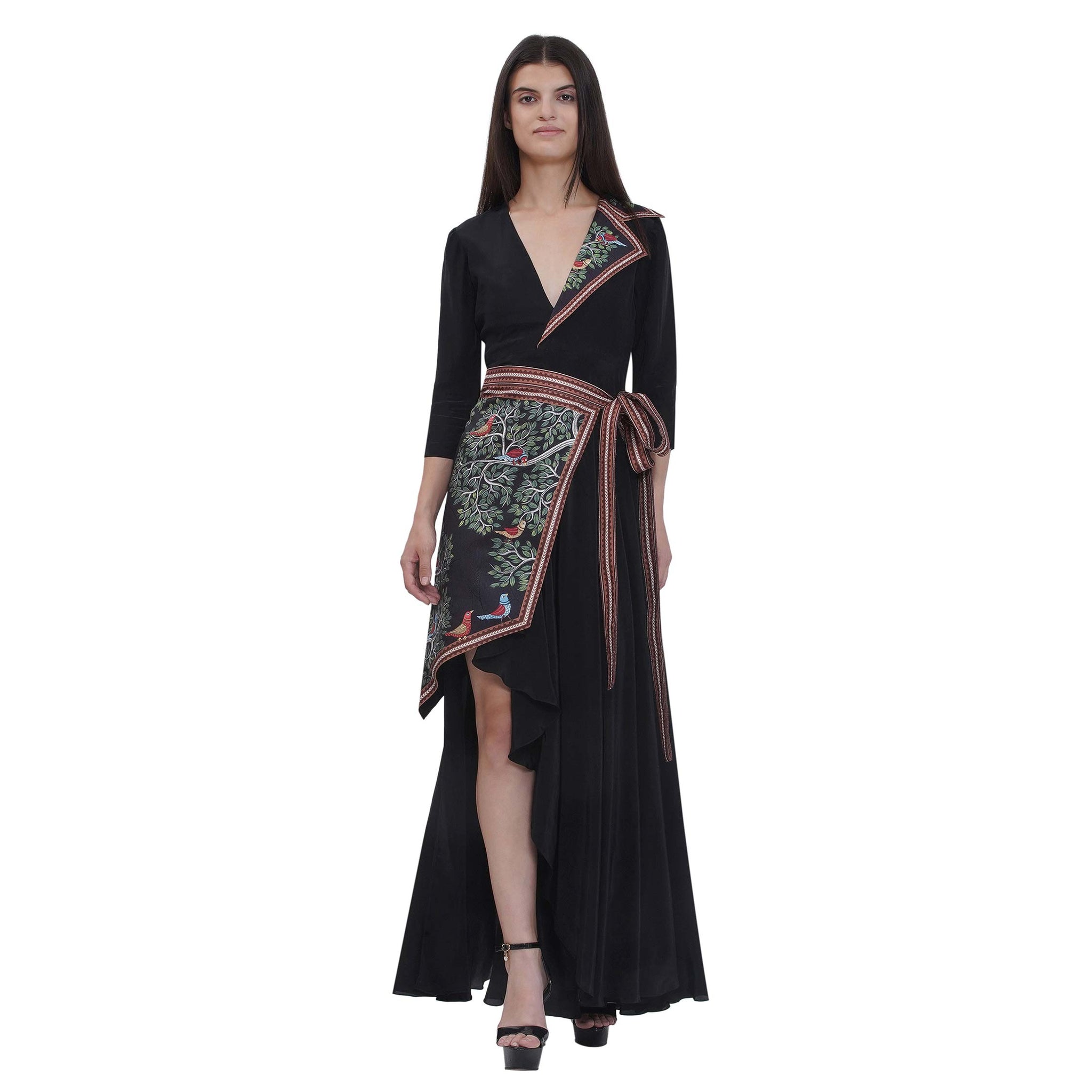 Asymmetrical Maxi Dress with Belt